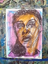 She Is Looking For More Portrait ACEO ATC OOAK ORIGINAL 3.5 x 2.5 inches