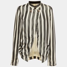 Just Cavalli Black Cream Striped Crepe Open Front Blazer M