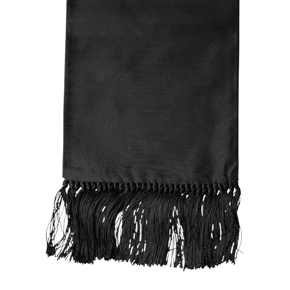 DOLCE & GABBANA Bufanda Negra Seda Flecos Cuello Envoltura Foulard 137cm x 15cm 370usd Foto 2 de 4