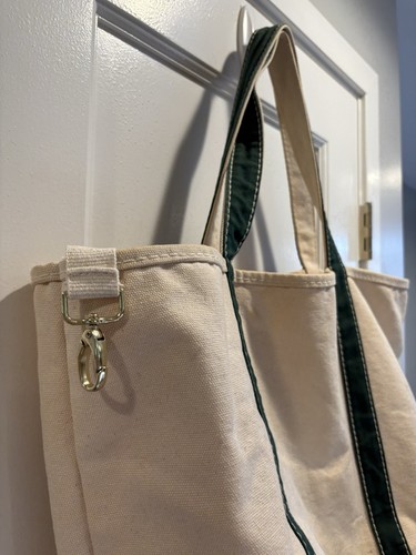 Lands End Canvas Boat Bag Tote XL Beach Travel Natural Canvas & Dark Green USA - Picture 3 of 14