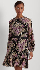 Women's Size 14 Ralph Lauren Black Label Georgette Dress Floral Crinkle Romantic