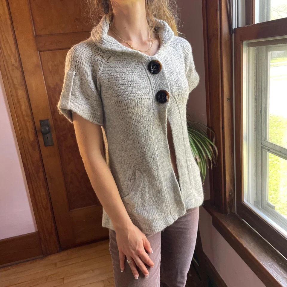 Cárdigan Babydoll Tejido Mezcla Lana Mohair Y2K Manga Corta Acogedor Tranquilo Lujo Talla S Foto 2 de 4