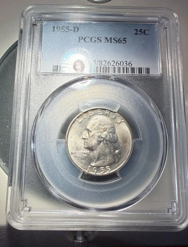 1955 D Washington Quarter 25c Silver US PCGS MS 65