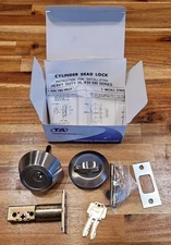 TA Commercial Hardware Brushed Nickel Deadbolt Security Lock Set - 2 Keys - NEW