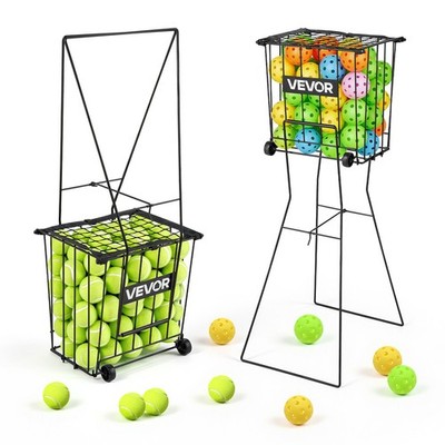 VEVOR Tennis Ball Hopper Holds 75 Tennis Balls Basket Pickleball Cart with Wheel