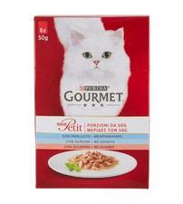 GOURMET MON PETIT ALIMENTO PER GATTO UMIDO CON MERLUZZO, SARDINE E SALMONE 6X...