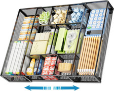 Expandable Desk Drawer Organizer, Mesh Drawer Organizer Tray with 10 Adjustable
