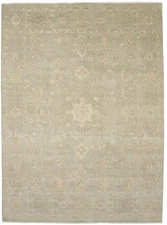 9x12 ft Handmade Floral Transitional Oriental Rug Muted Aqua Green Carpet