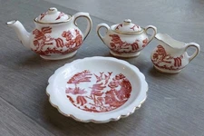 Vintage COALPORT Miniature Tea Set - Red Willow Pattern - 6 Piece Lot