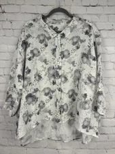 Cut Loose Boutique Linen button down blouse top High Low XL Floral Print