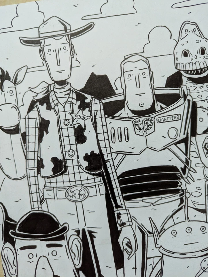 Toy Story - Dibujo a tinta original de Justin Madson - Arte de pared único en su clase Foto 4 de 4