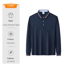 2025 Men's Long Sleeve Polo Shirt Classic Stripe Trim Collar Casual Business Sli