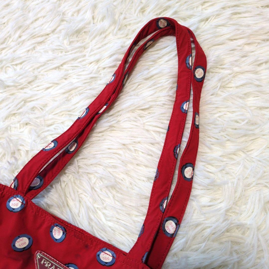 PRADA Tote Bag Triangle Logo All Over Pattern Large Capacity Red From Japan — image 7