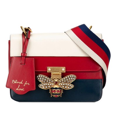 Gucci Queen Margaret Bee Shoulder Bag Leather White Red Navy Used #R128029