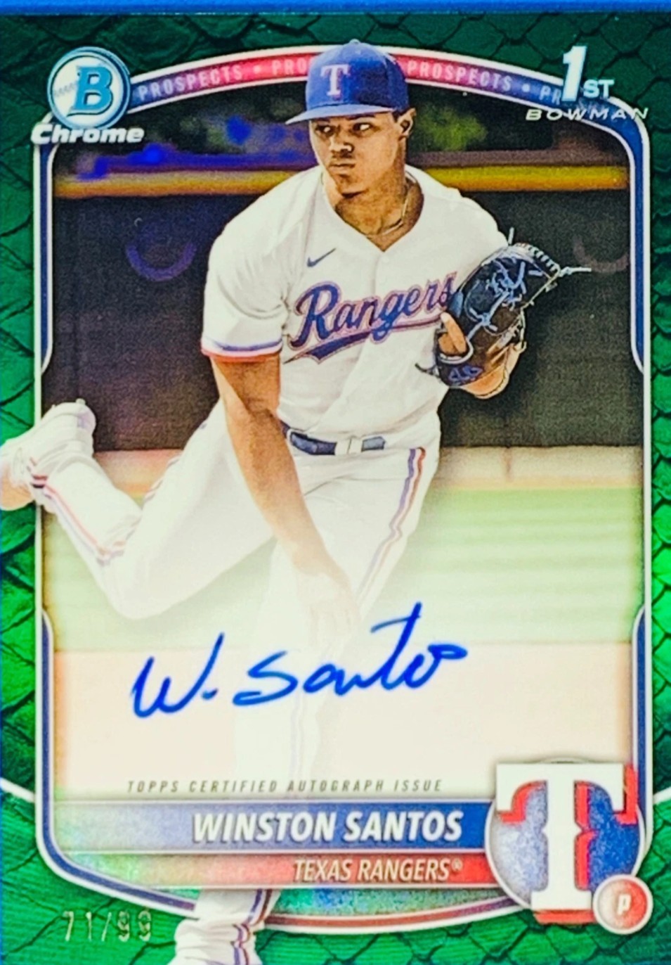 Winston Santos Green Grass Refractor #/99 🔥 2025 Bowman 1st Chrome Autograph