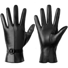 Winter Leather Gloves for Women, Touchscreen Texting Driving Medium A-black