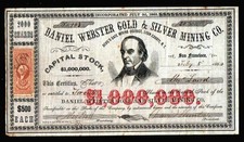 1864 Devils Gate Lyon  NT - Daniel Webster Gold & Silver  RARE Stock Certificate