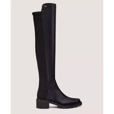 New Stuart Weitzman Alina Over The Knee Boot Black Leather Sz 5