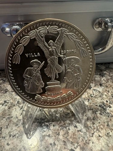 Vintage Mexico Pancho Villa and Zapata  5 oz .999 Fine Silver proof Round RARE
