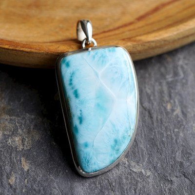 Großer schwerer Larimar 925 Sterling Silber Anhänger Edelstein Schmuck N2