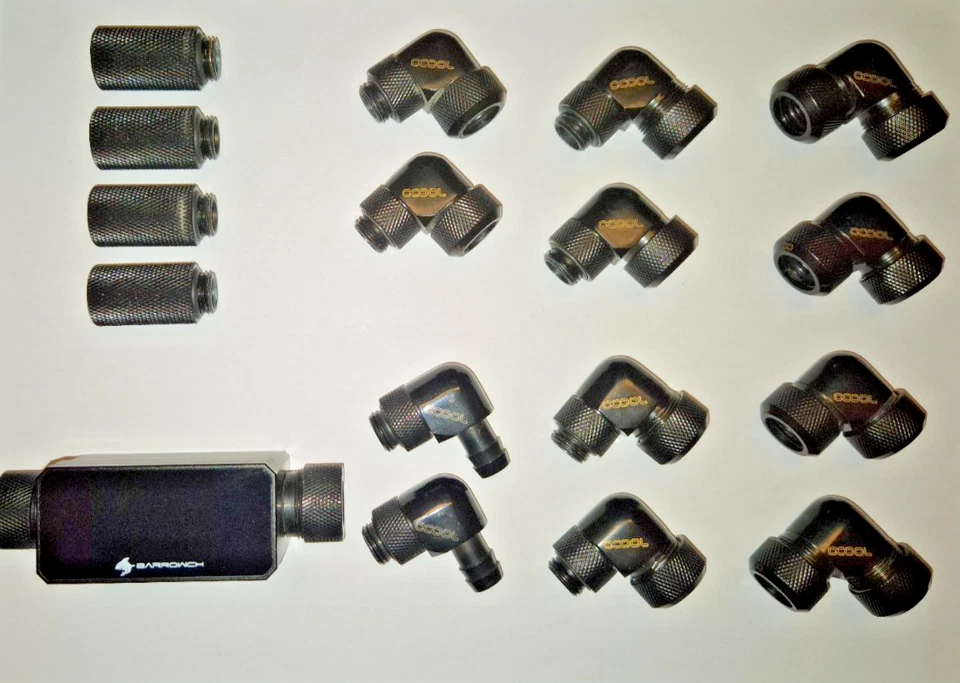 Alphacool Fitting Konvolut – 17 Teile + Barrowch Flowmeter / 13mm Hardtube