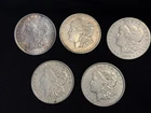 MORGAN SILVER DOLLAR LOT 1/4 ROLL OF 5 COINS 1878-1921 P S BEAUTIFUL TONED VF-AU