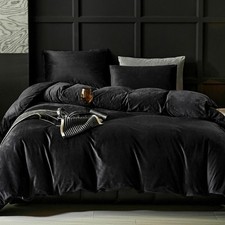 WARMDERN Black Flannel Velvet Duvet Cover King Size Duvet Cover Bedding Sets,...
