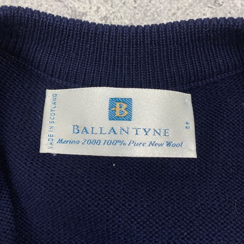 Ballantyne Gold Button Cardigan Navy Blue Wool Knit Jumper Pullover Size 42 - 第 13/18 張圖片