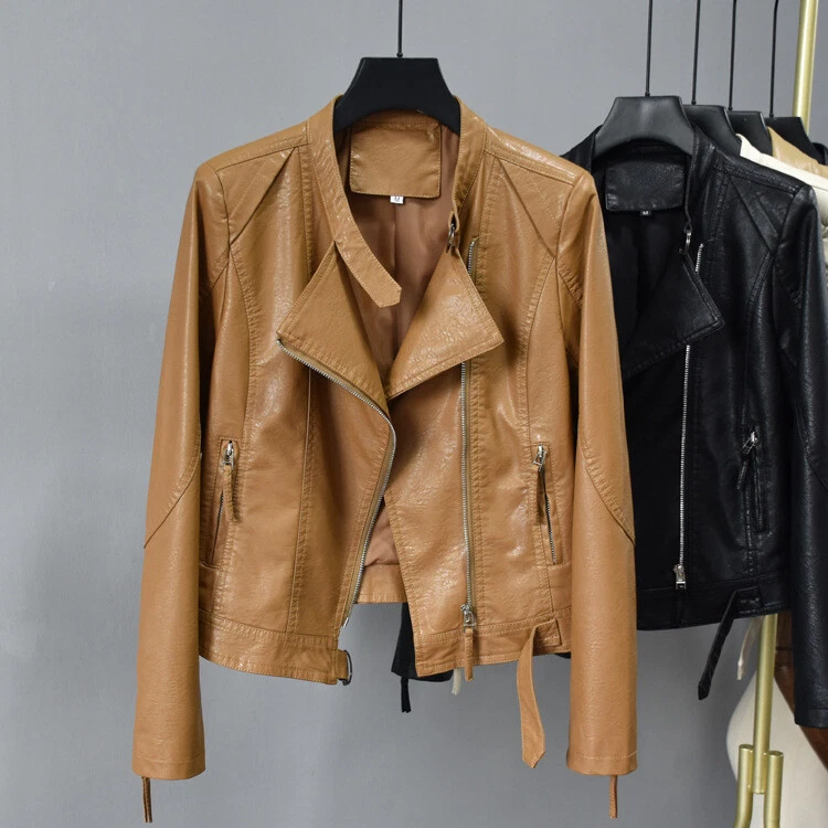 OFF WHITE Giacca Moto Collare Stand Donna Ecopelle Cerniera Cappotto Corto Outwear Nuovo