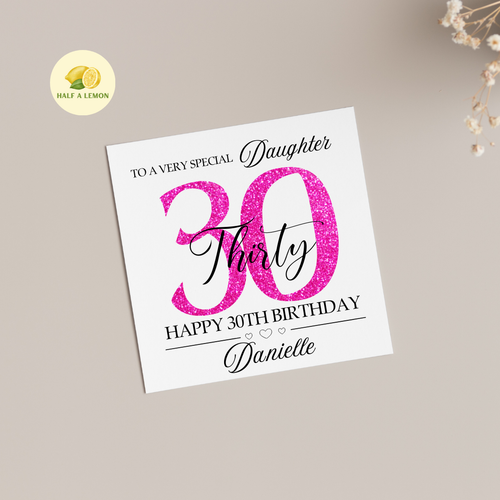 DAUGHTER 30TH BIRTHDAY CARD, PERSONALISED 30TH BIRTHDAY CARD, PINK GLITTER STYLE - Picture 6 of 10