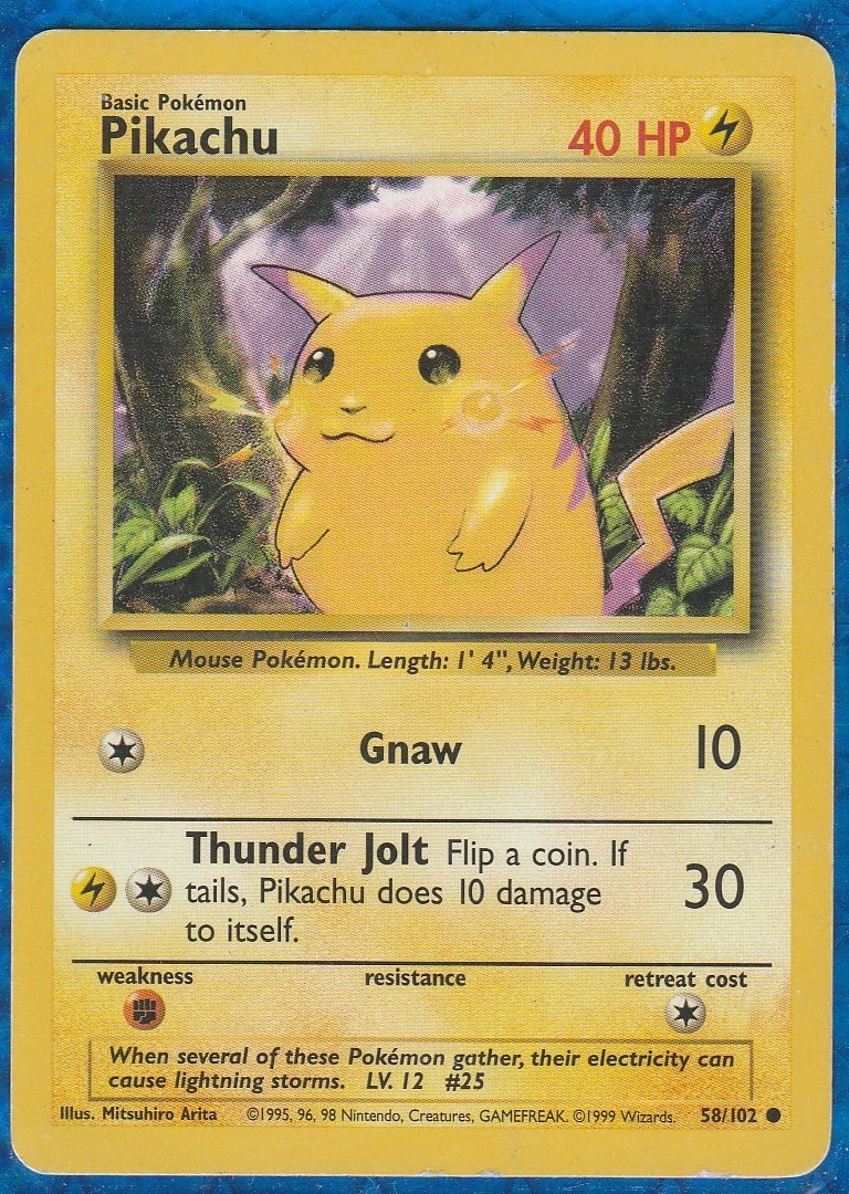 PIKACHU 1999 58 102 Yellow Cheek Shadow Med Play