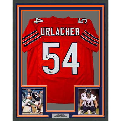 Framed Facsimile Autographed Brian Urlacher 33x42 Orange Reprint Laser Jersey