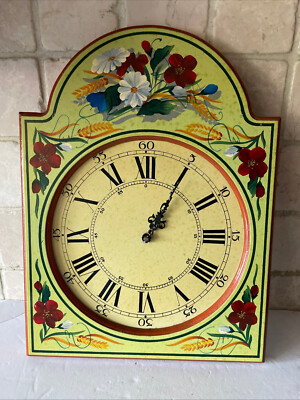 Country Corner französische / belgische florale handbemalte Holz Wanduhr 42 cm hoch