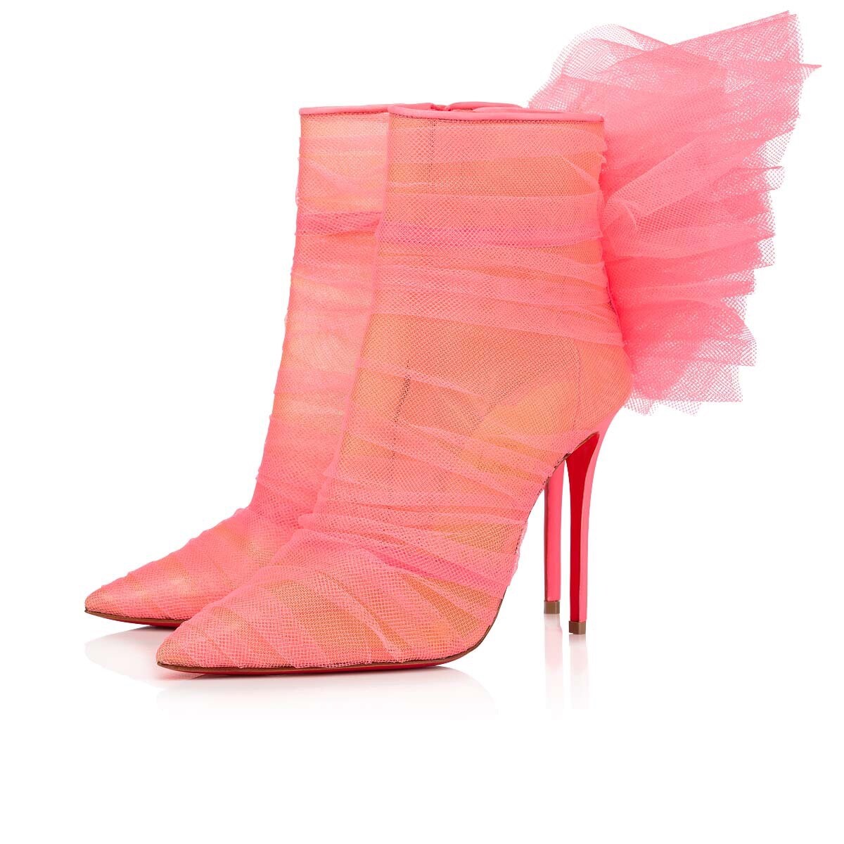 Christian Louboutin Libellibooty ピンク Christian Louboutin Libellibooty 100 Pink Mesh Tulle Ankle Boot