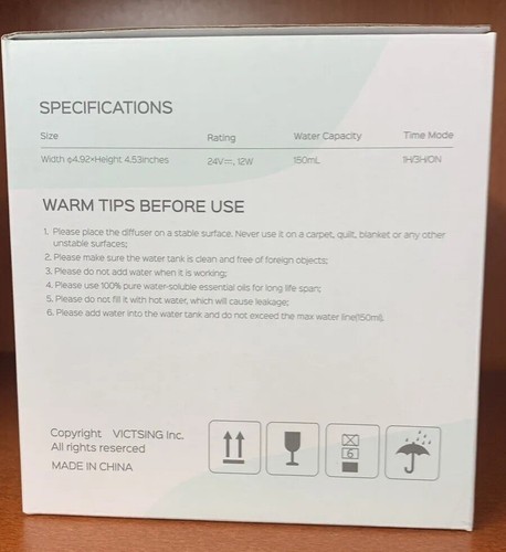 VicTsing 150ml Essential Oil Diffuser Cool Mist Humidifier Ultrasonic Aroma - Picture 9 of 9