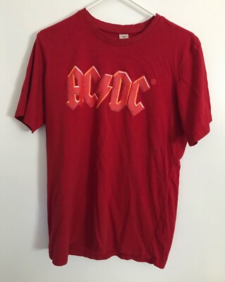 AC/DC Red Logo Red Shirt Graphic Mens T Shirt Metal Rock Band Crew Neck ...