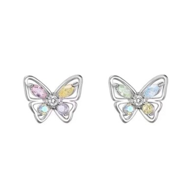 925 Sterling Silber kleine Schmetterling Ohrstecker Pastell CZ