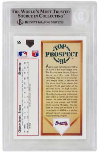 Chipper Jones Autographed Braves 1991 Upper Deck RC Card #55 - (Beckett) - Picture 2 of 2