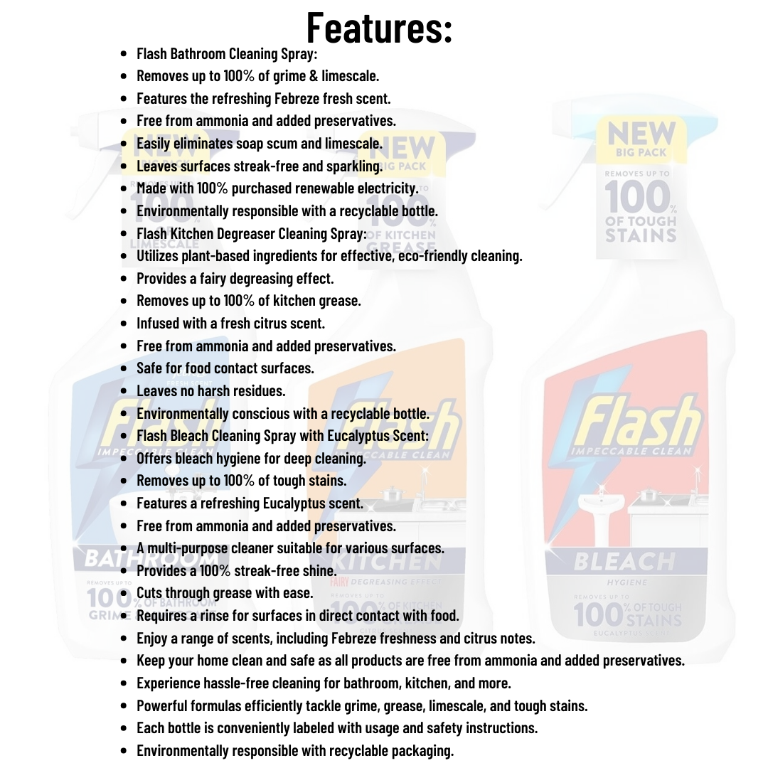 Flash Bathroom Cleaning Spray, Kitchen Degreaser Cleaning, Bleach