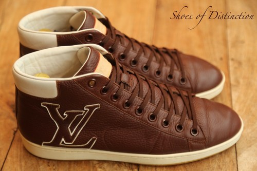 Louis Vuitton LV Burgundy Grain Leather Shoes Hi Tops Trainers UK 7.5 US 8.5