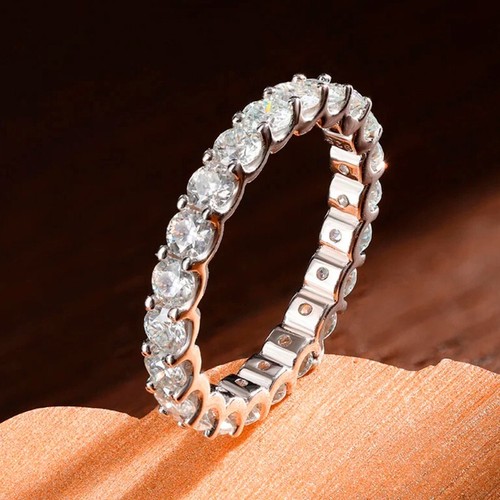 Anillo de compromiso redondo de eternidad de moissanita de 3 mm D VVS1 banda de compromiso de plata de ley 925 - Imagen 1 de 18