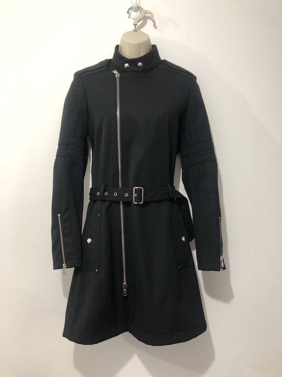 Diesel Black Gold Wool Blend Trench Coat Belted Moto Jacket Uk 6 IT 38 £649