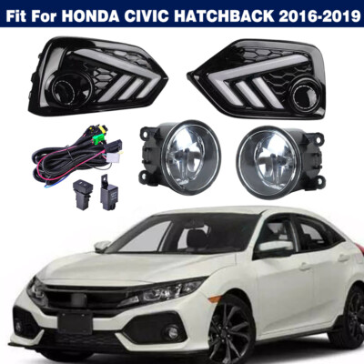 Set of LED Daytime Running Lights Fog Lamps For Honda Civic Hatchback 2016-2019