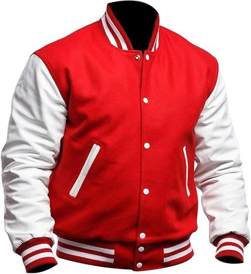 Red & White Varsity Jacket Men Unisex High school College Baseball Bomber Jacket