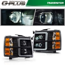 Fit For 07-13 Chevy Silverado Dual Led Drl Strip Projector Black Headlights Fit For 07-13 Chevy Silverado Dual Led Drl Strip Projector Black Headlights