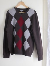 Mens' APT.9 100 Cashmere V-Neck Luxury Argyle Sweater -Sz L Exquisite