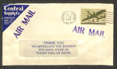 C26 STAMP DENVER COLORADO CENTRAL SUPPLY CO AIRMAIL RPO COVER 1946