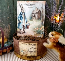 LOG CABIN BUNNY RABBIT SHABBY CHIC PRIMITIVE VINTAGE FOLK STYLE EASTER EGG SIGN