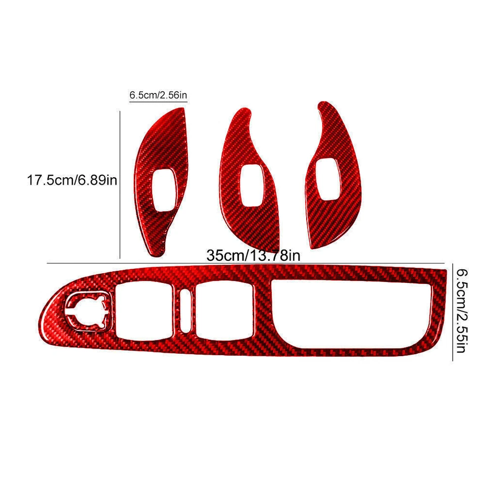 Panel elevador de vidrio de fibra de carbono rojo para Volkswagen Passat 2006-2011 5 piezas Foto 2 de 4