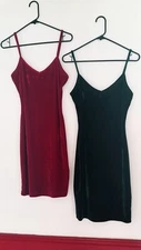 Women's Red & Green Faux Velvet Strapless Cocktail PartyDress Size Medium (BOTH)